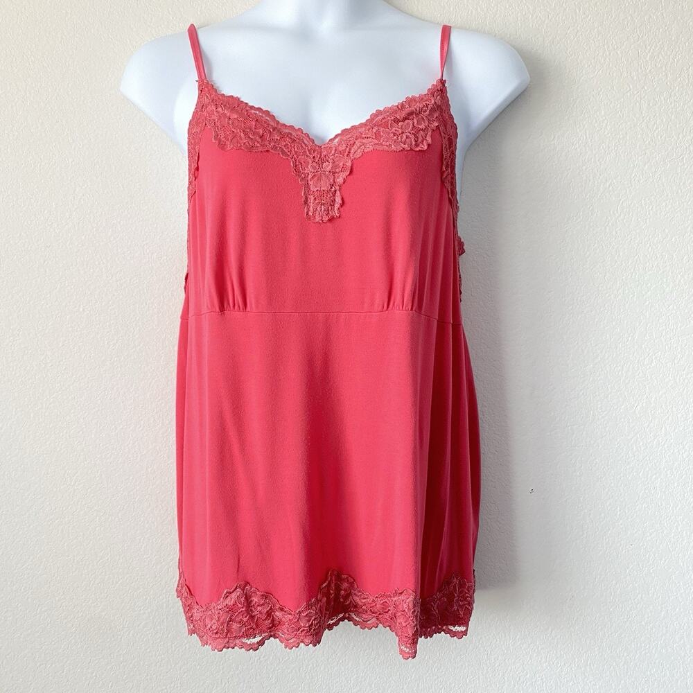 Lane Bryant Hot Pink Cami Layering Top XL Lace Trim Slip Casual Y2K Slip Casual